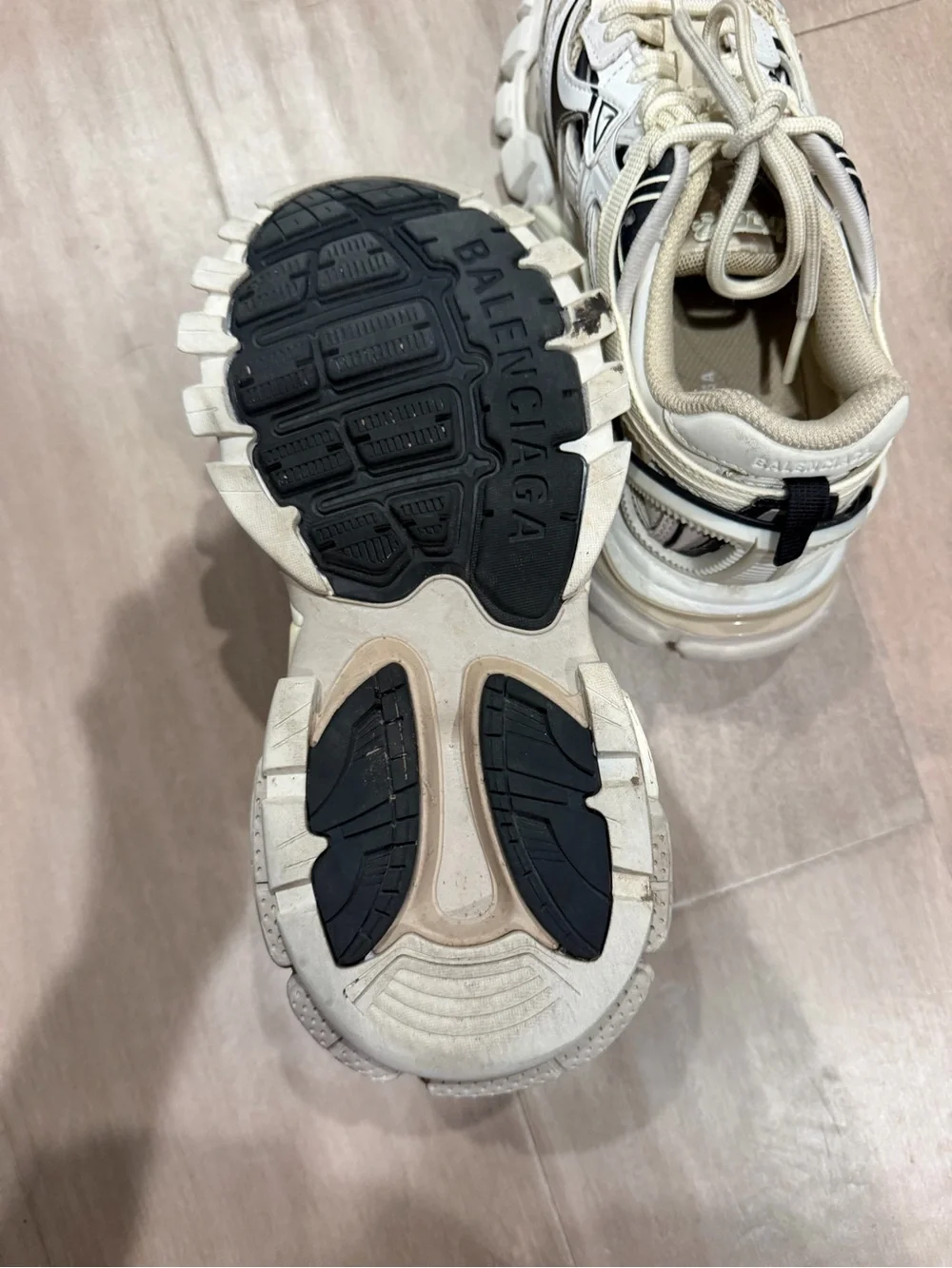 Balenciaga Kid’s Cream and Black Layered Track Sneakers